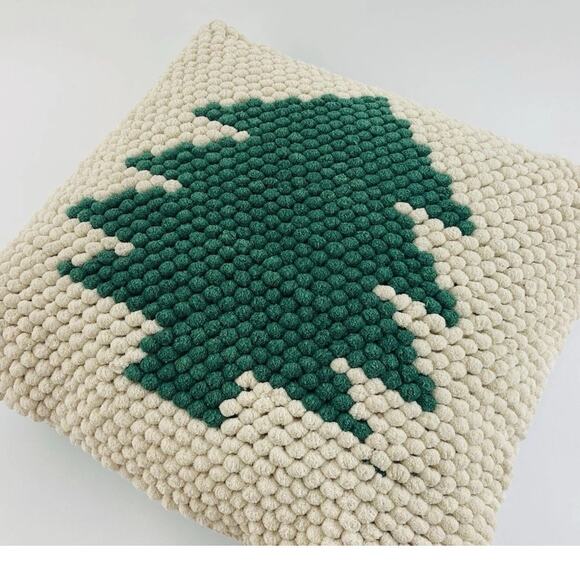 Christmas Tree Loops Holiday Throw Pillow Green Cream Hooked Mina Victory XMAS - Picture 7 of 11